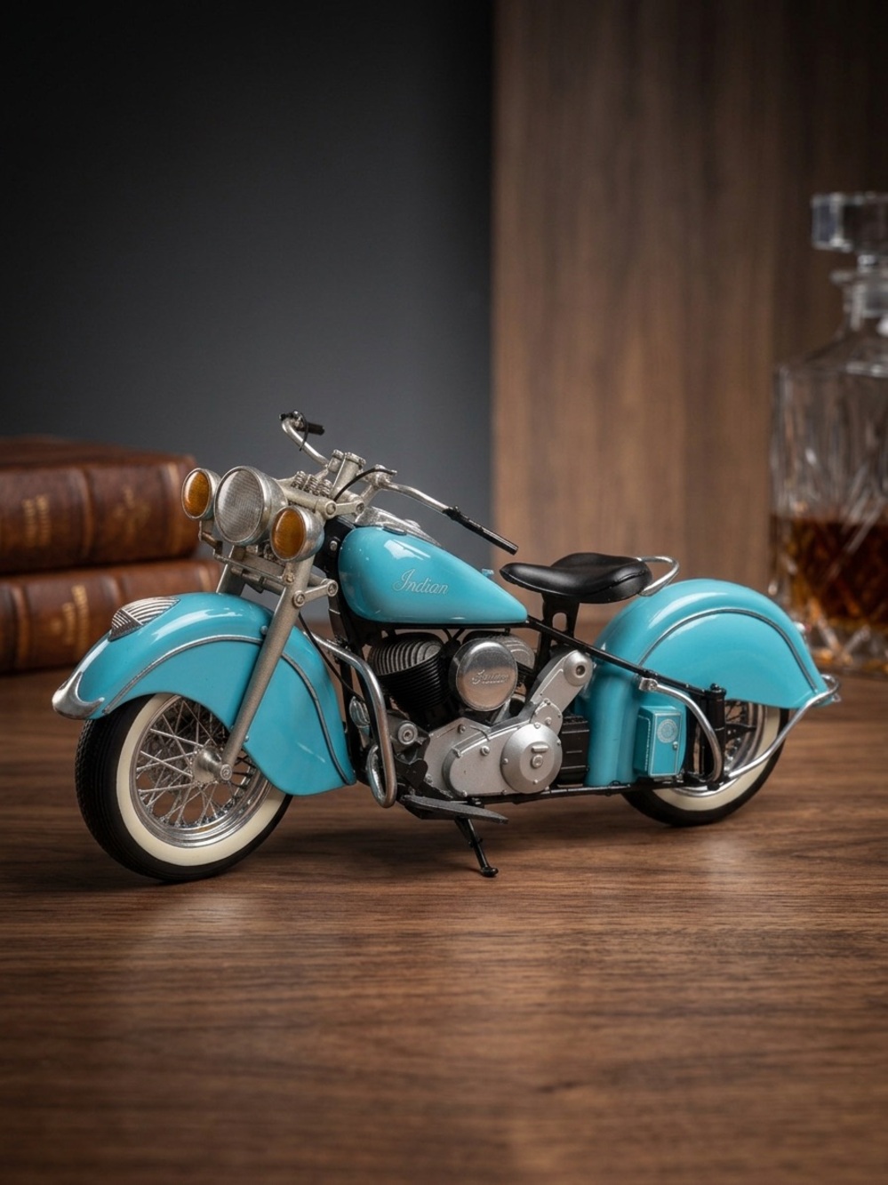 Vintage-Style Teal Motorcycle Model Decorative Accent
